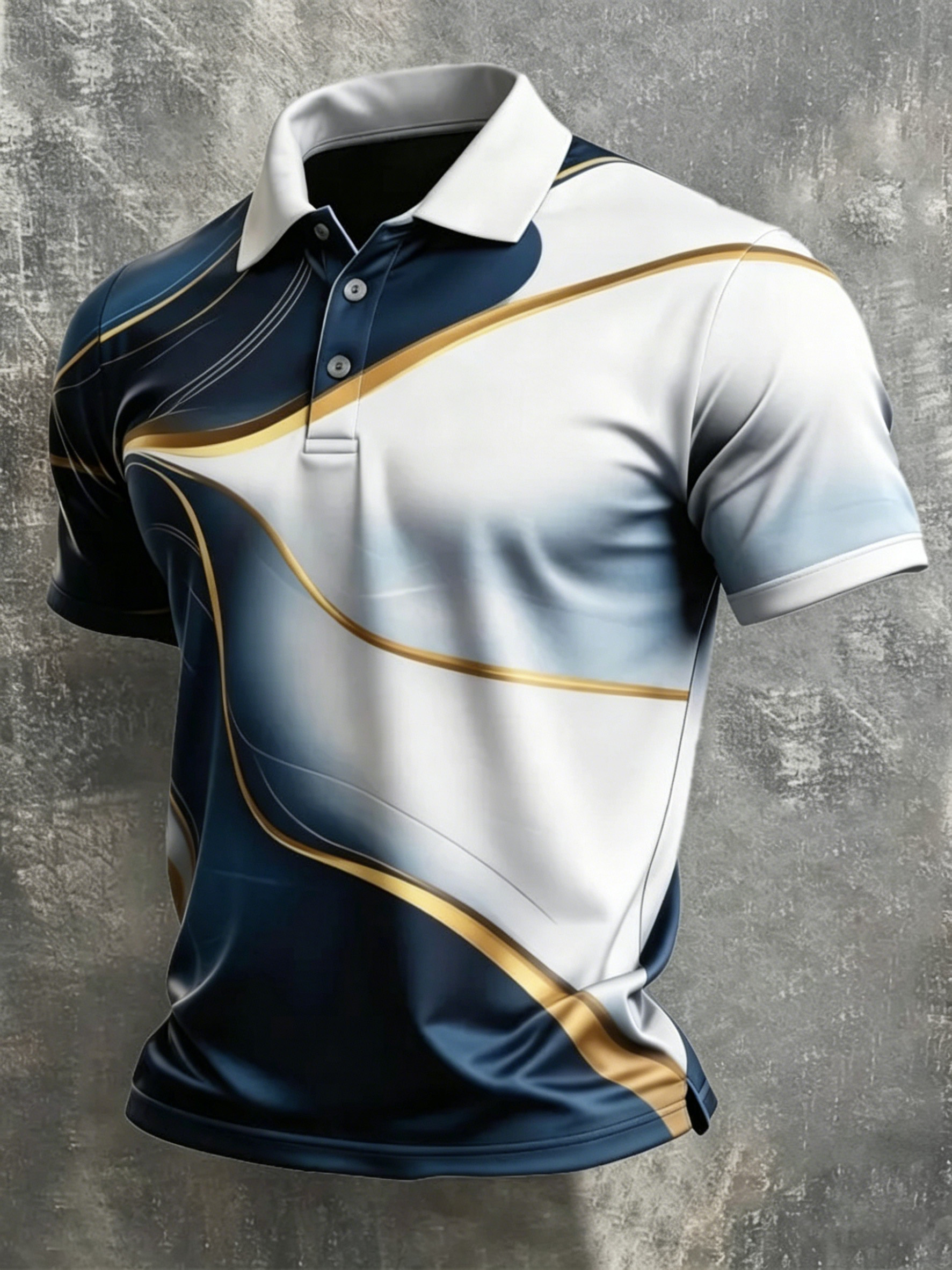 Men's Navy & White Gradient Gold Accent Polo