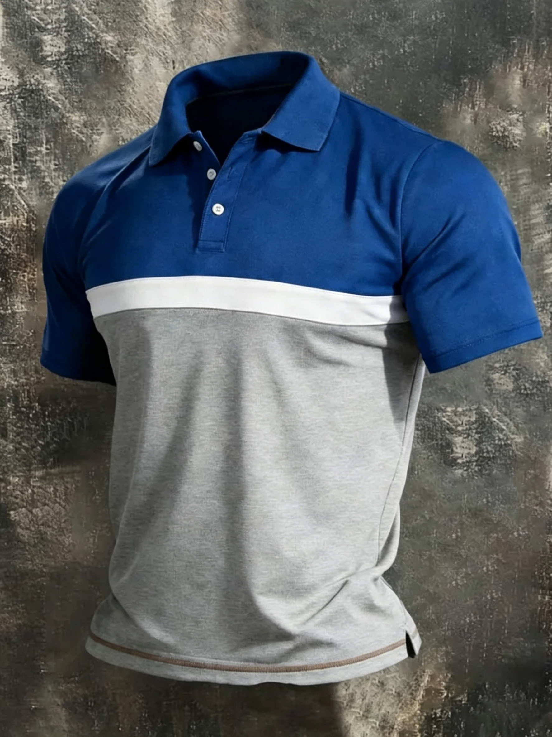 Men's Blue & Heather Gray Color Block Polo