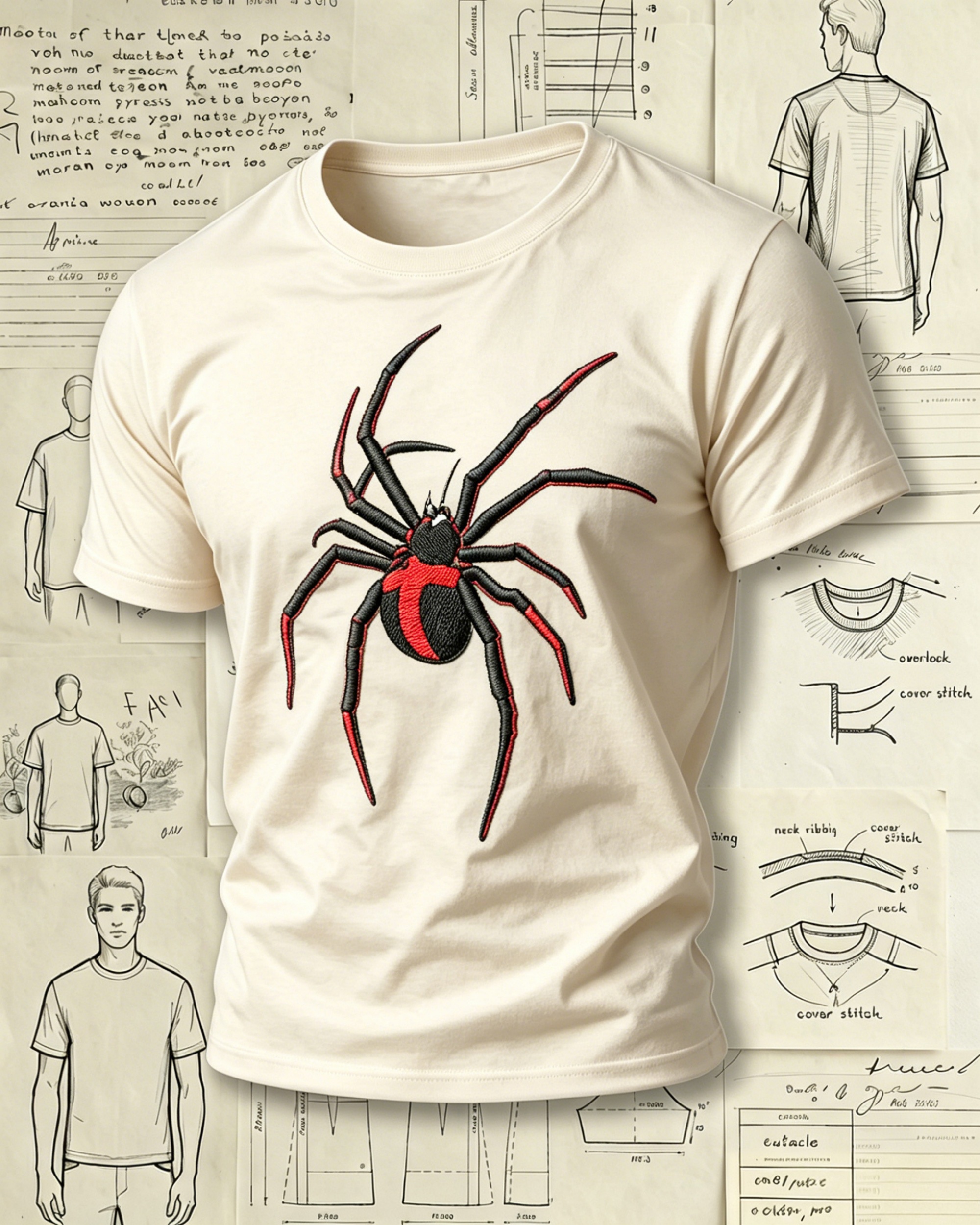 Red-Black Spider Embroidered Pattern T-Shirts