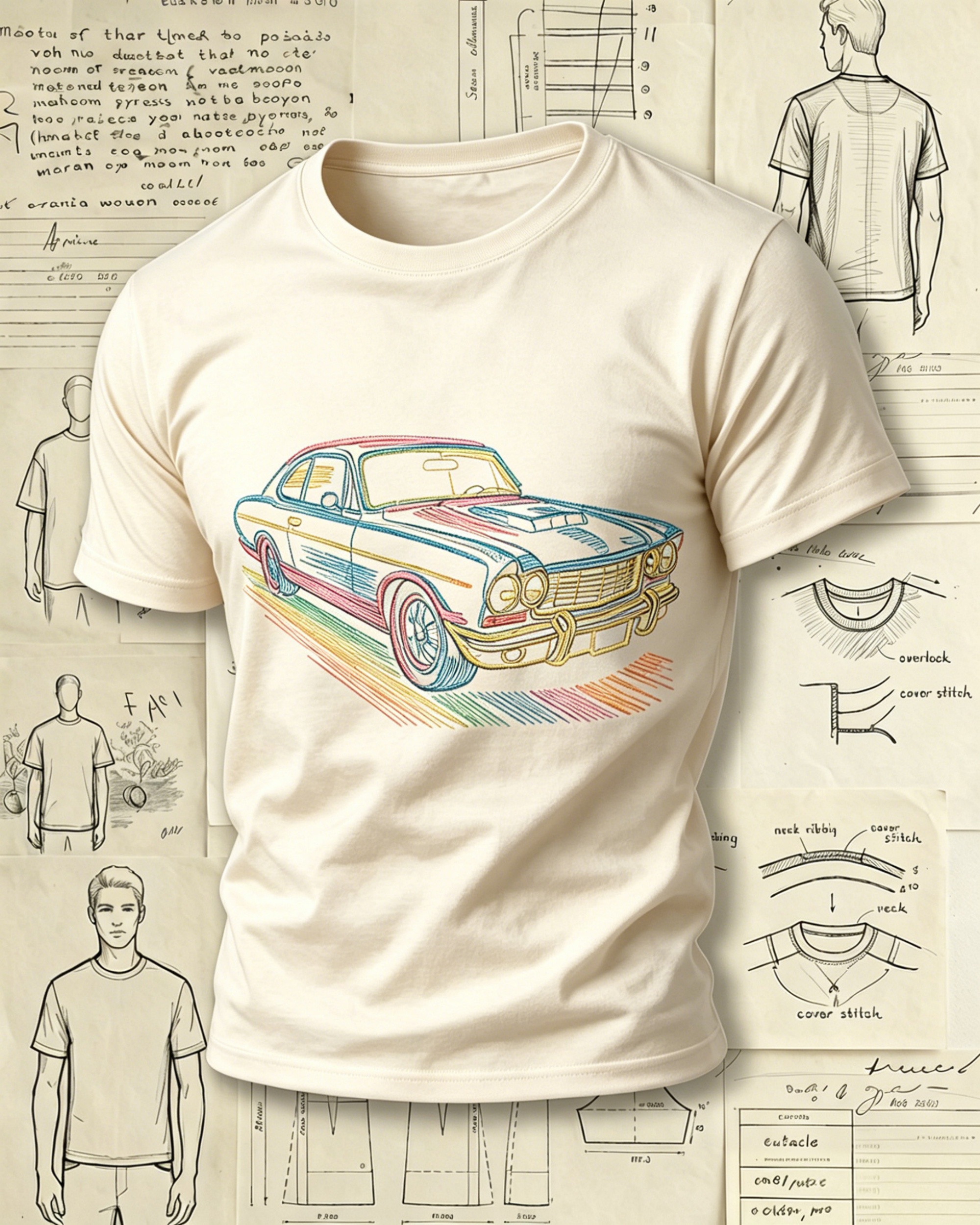Vintage Muscle Car Embroidered Pattern T-Shirts