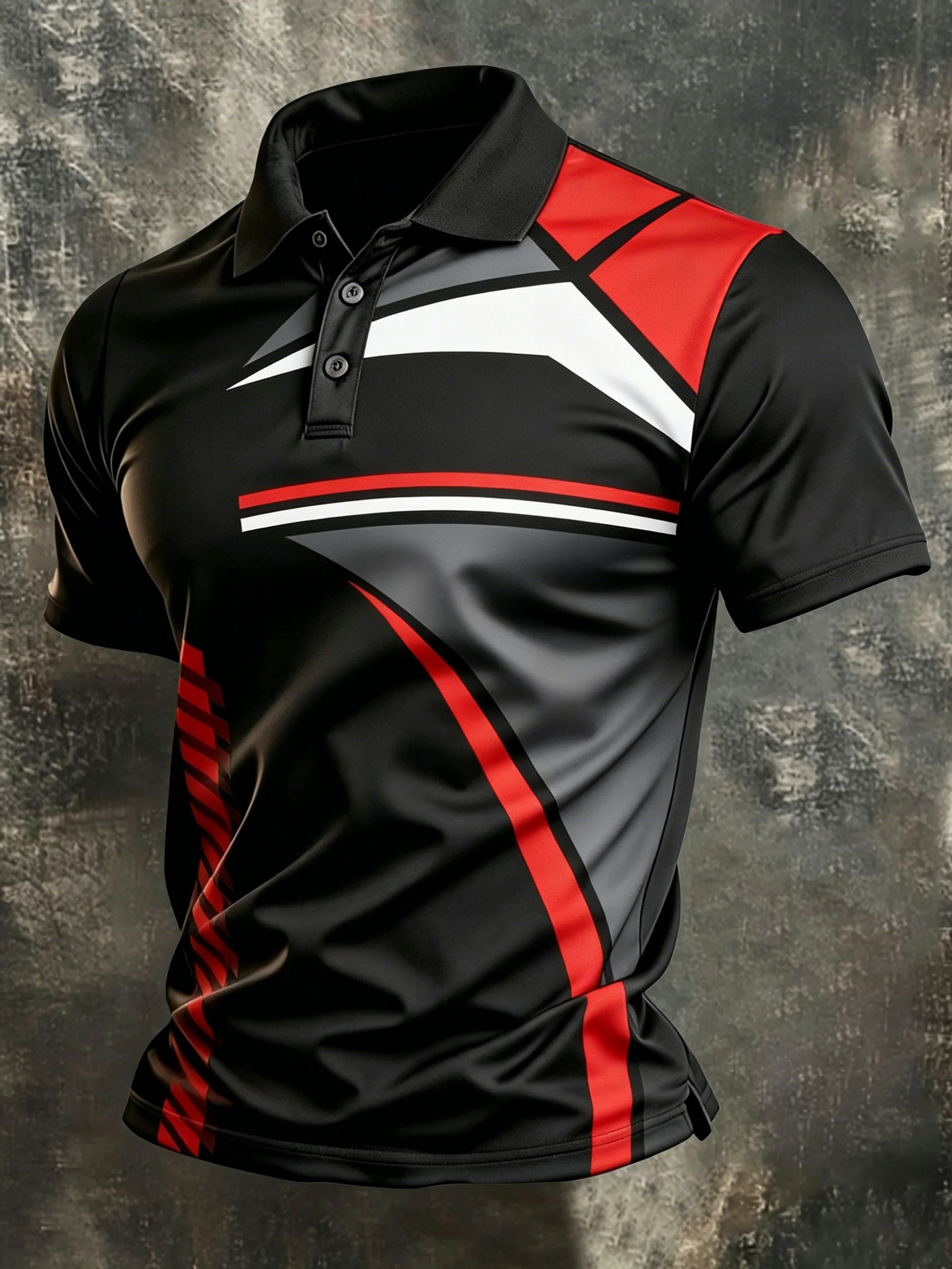 Men's Black & Red Geometric Stripe Polo