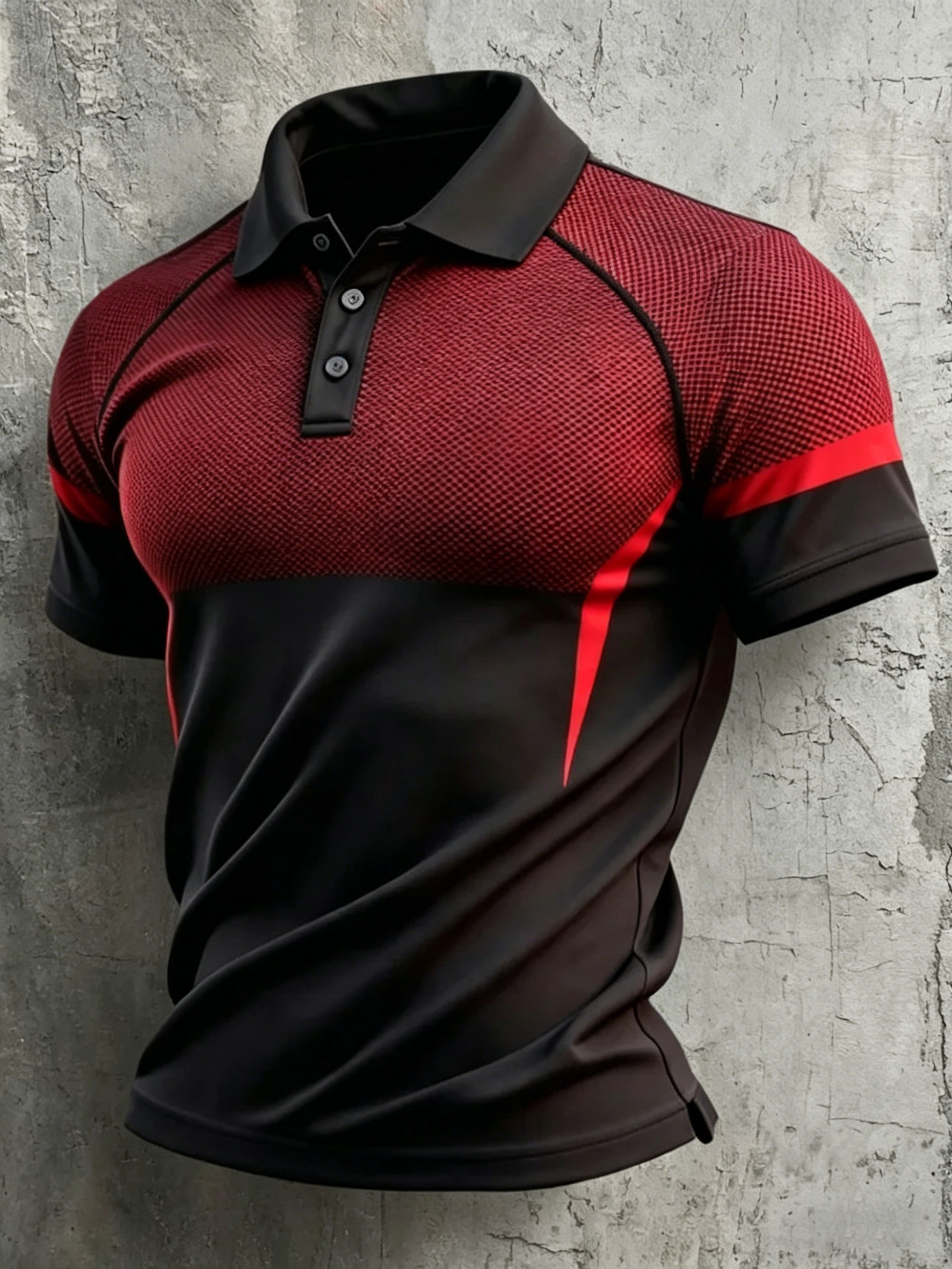 Men's Burgundy Mesh Panel Raglan Polo