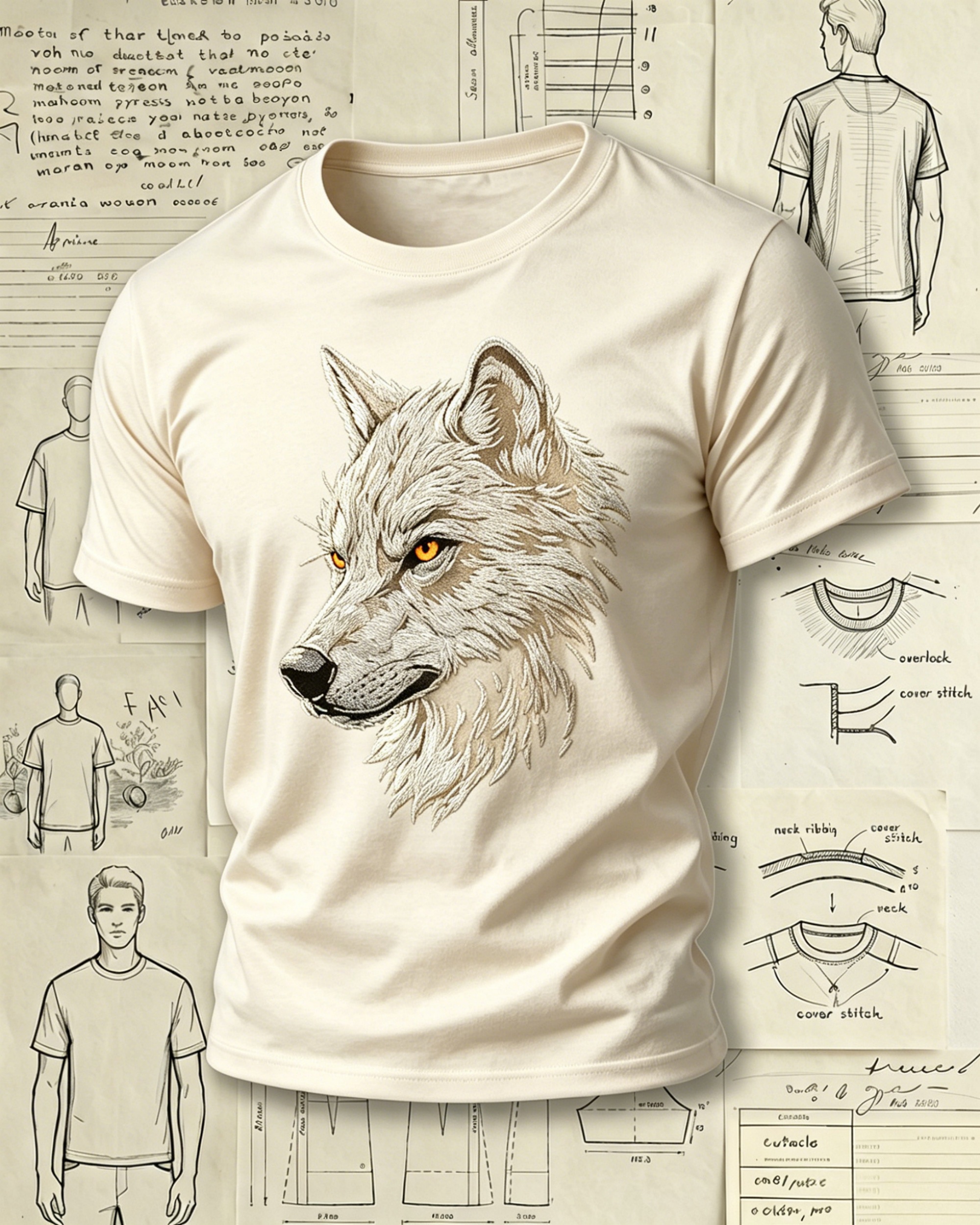 Realistic Wolf Head Embroidered Pattern T-Shirts