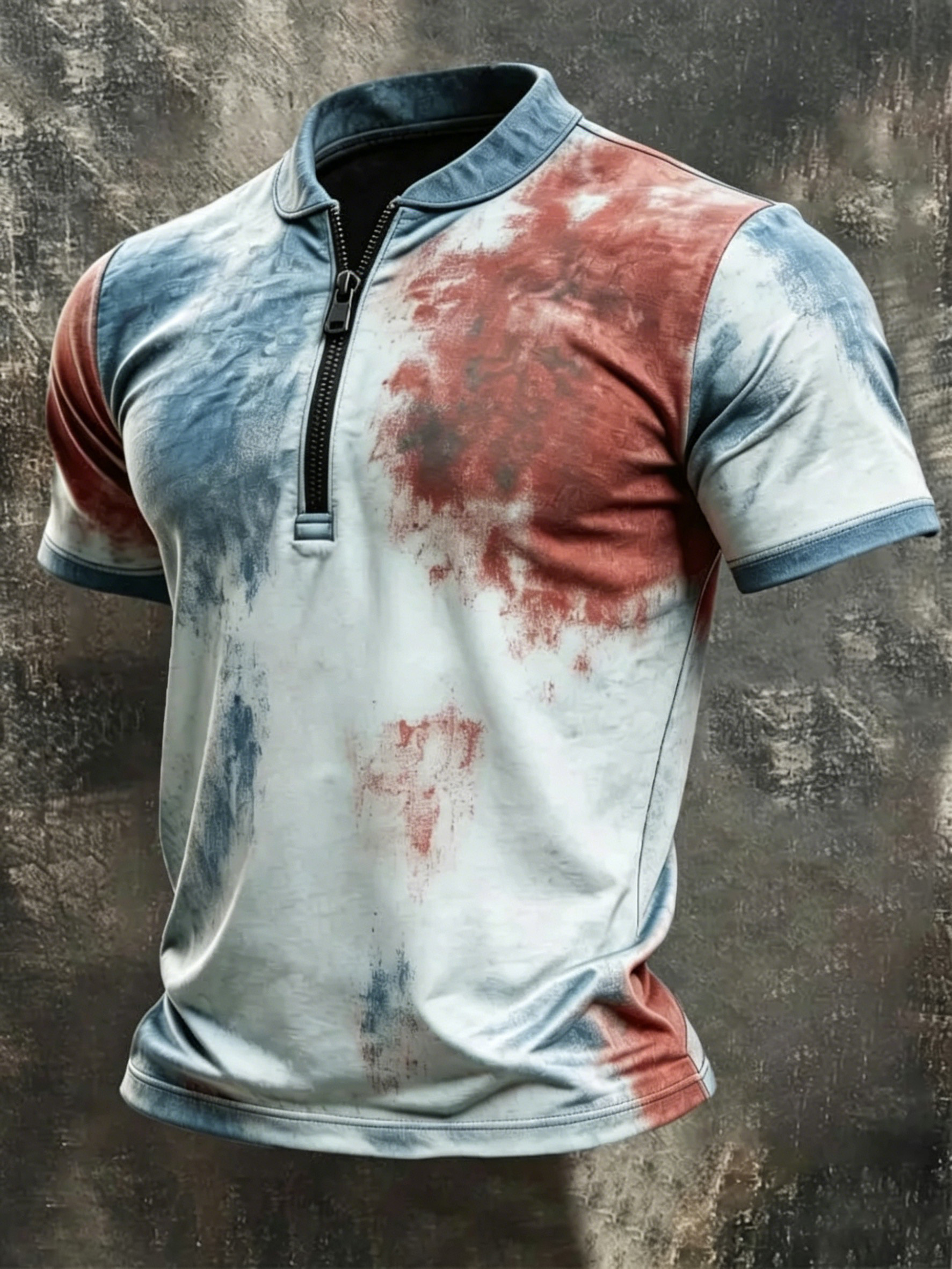 Men's Vintage Tie-Dye Half-Zip Polo, Retro Casual Streetwear Top