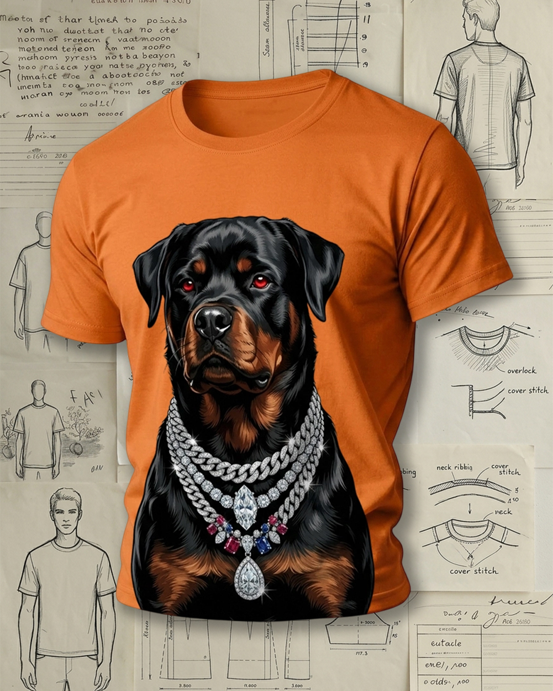 Bling Rottweiler Dog Graphic Short-Sleeve T-Shirt