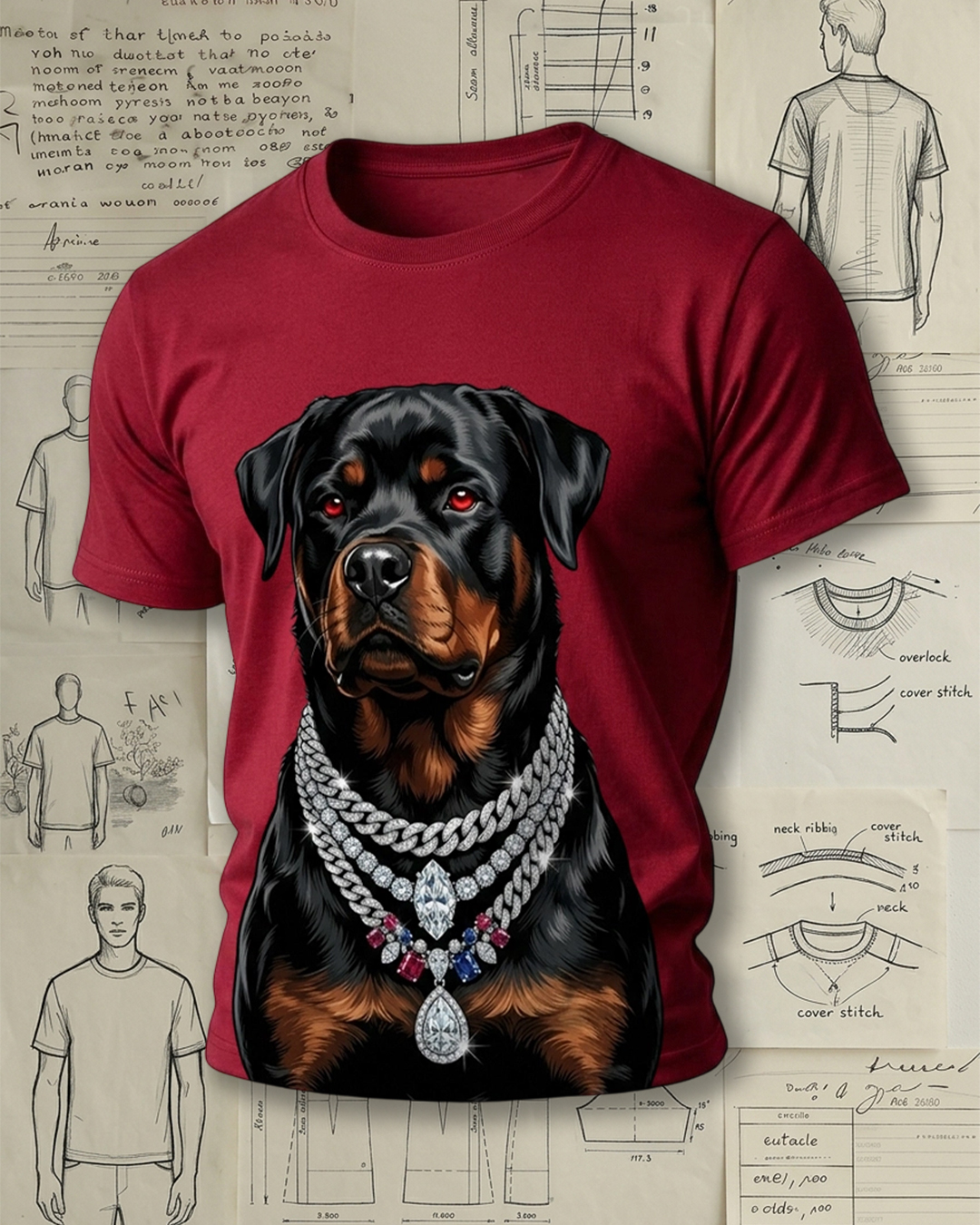 Bling Rottweiler Dog Graphic Short-Sleeve T-Shirt