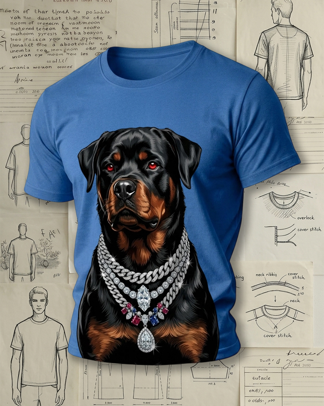 Bling Rottweiler Dog Graphic Short-Sleeve T-Shirt