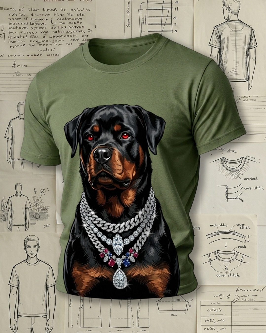Bling Rottweiler Dog Graphic Short-Sleeve T-Shirt