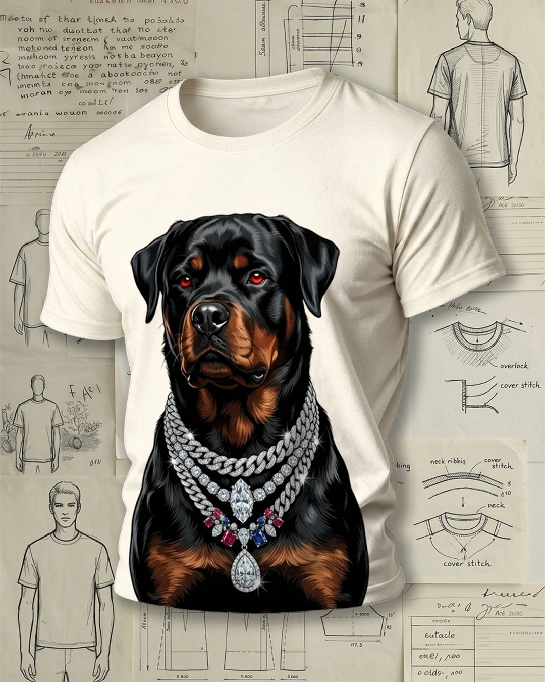Bling Rottweiler Dog Graphic Short-Sleeve T-Shirt