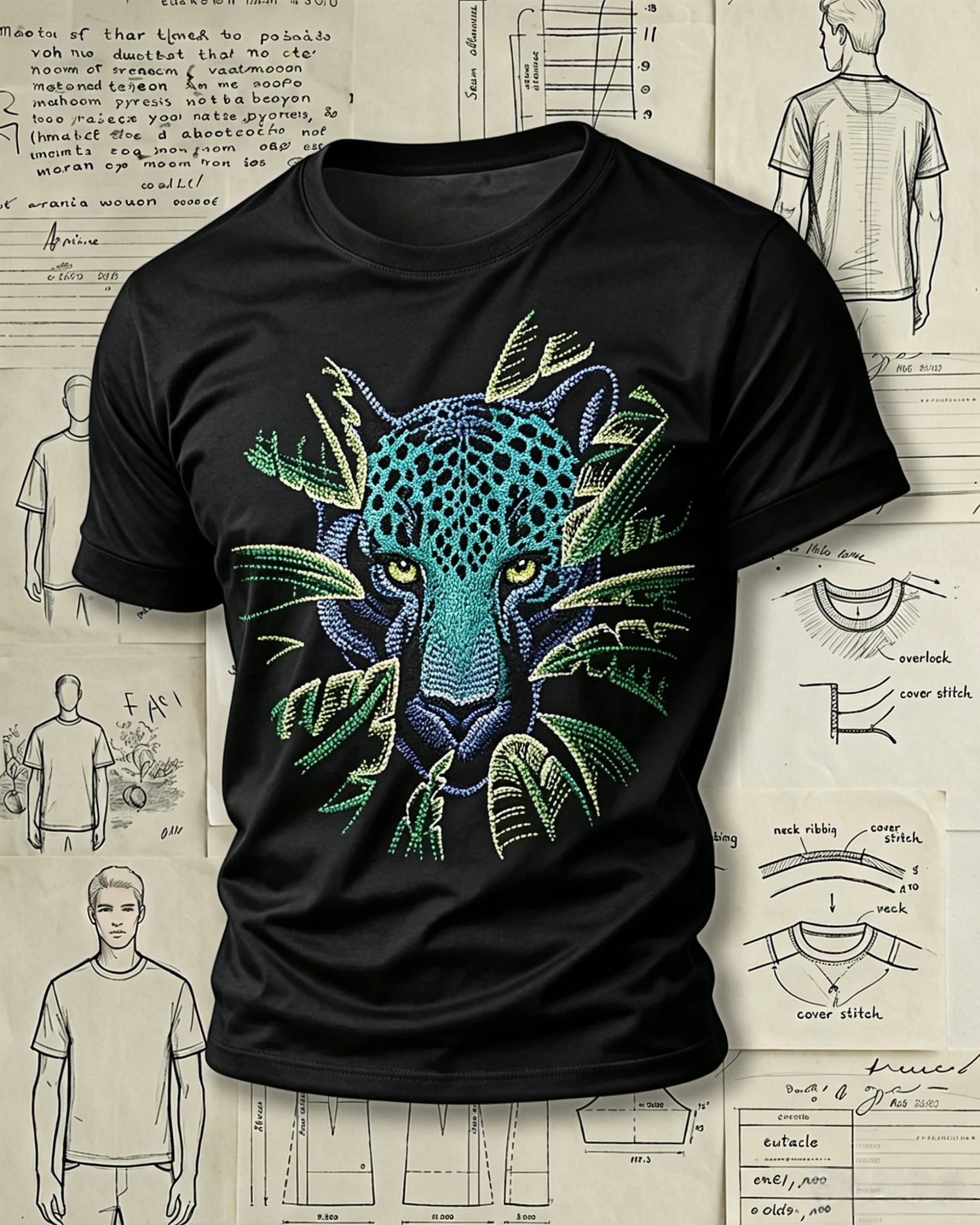 Jungle Leopard Embroidered Pattern T-Shirts