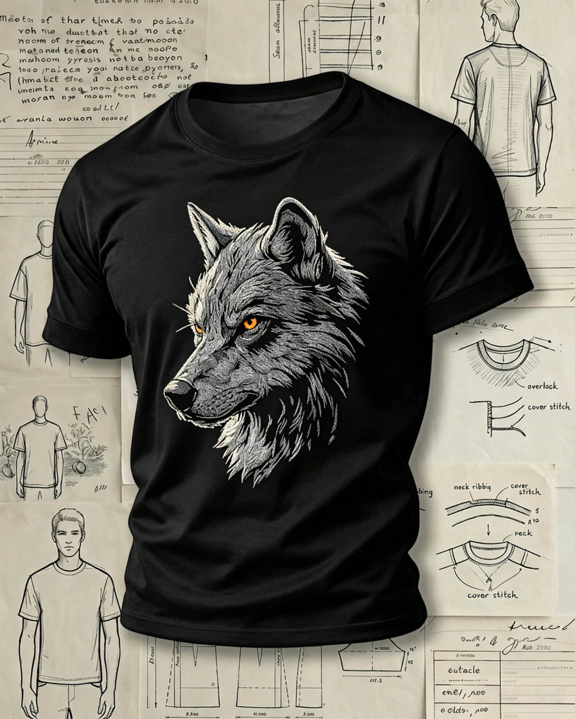Realistic Wolf Head Embroidered Pattern T-Shirts