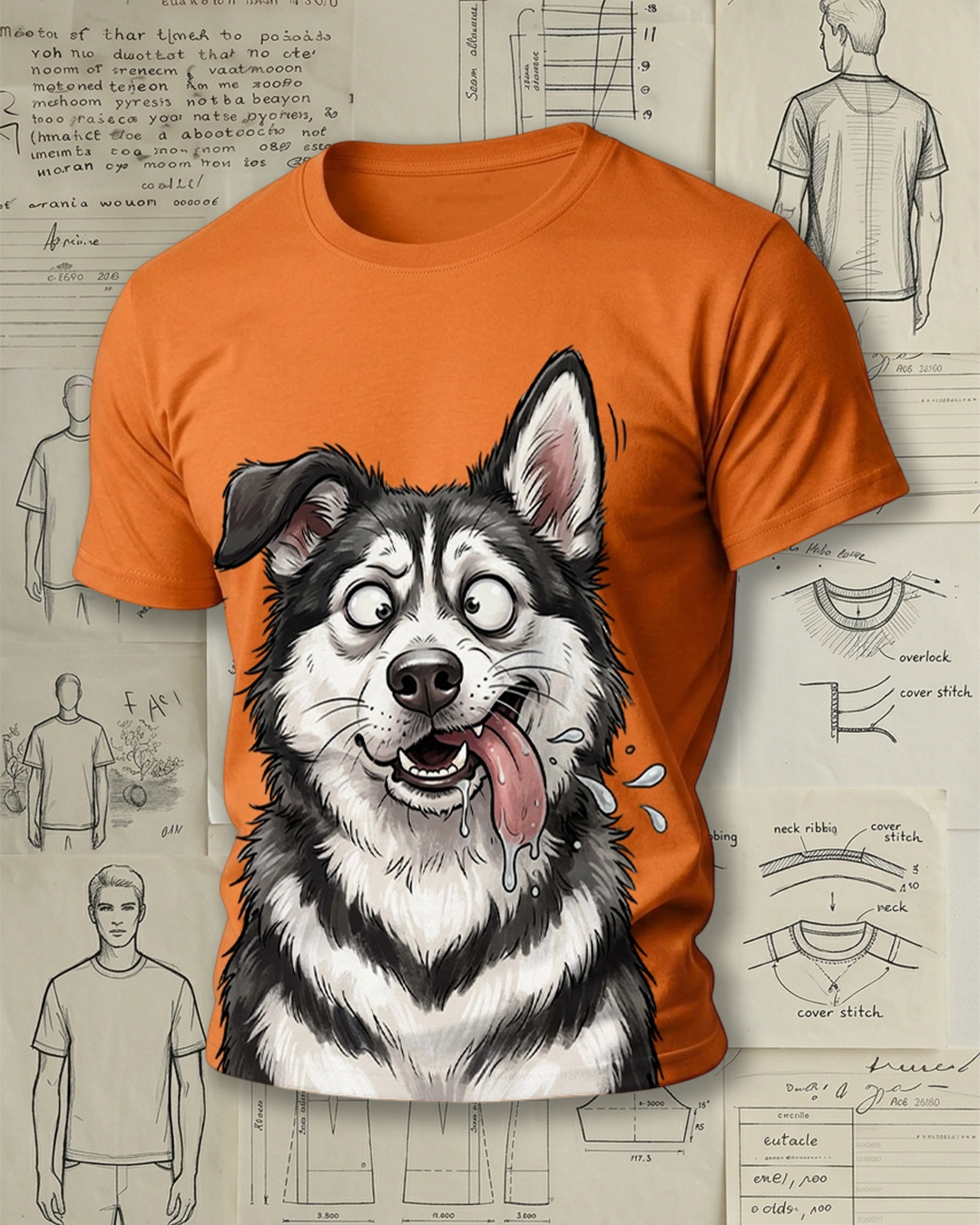 Silly Husky Dog Cartoon Short-Sleeve T-Shirt