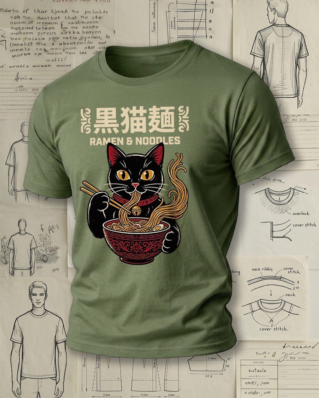 Black Cat Noodles Short-Sleeve T-Shirt