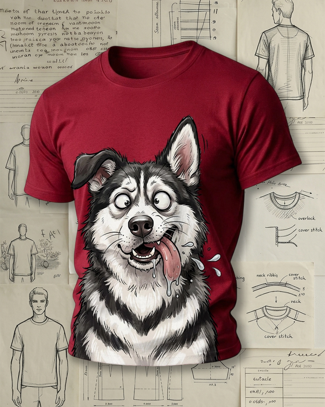 Silly Husky Dog Cartoon Short-Sleeve T-Shirt