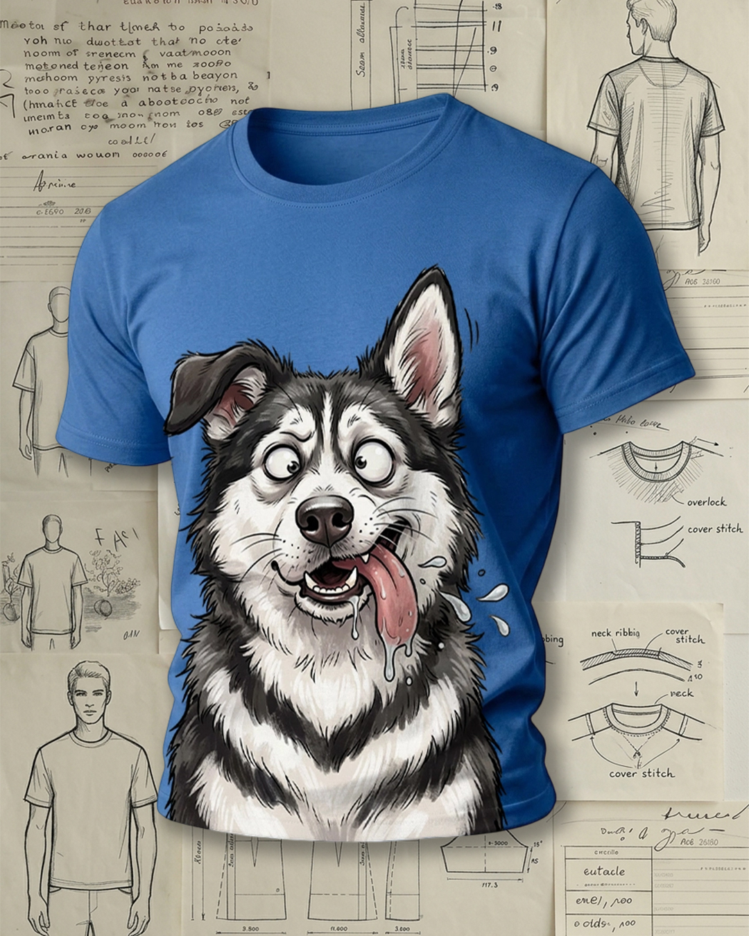 Silly Husky Dog Cartoon Short-Sleeve T-Shirt