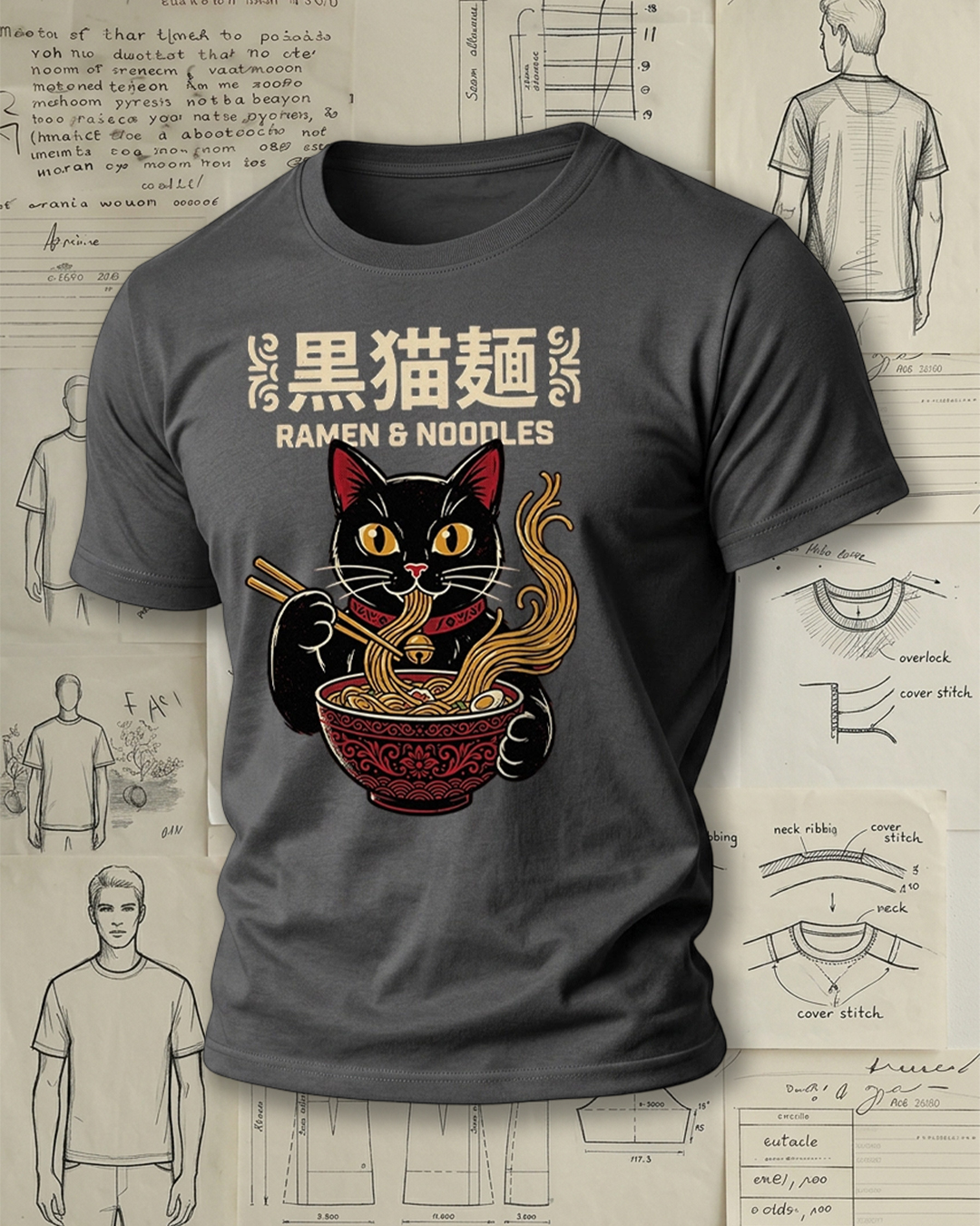 Black Cat Noodles Short-Sleeve T-Shirt