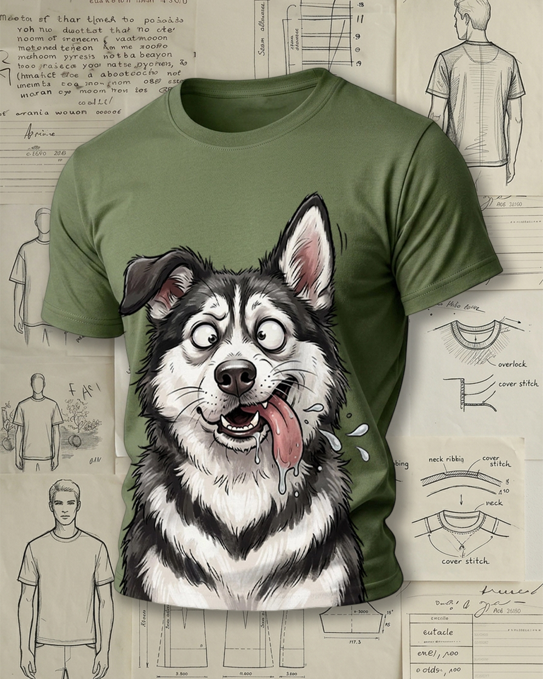 Silly Husky Dog Cartoon Short-Sleeve T-Shirt