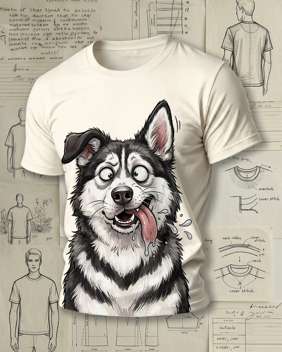 Silly Husky Dog Cartoon Short-Sleeve T-Shirt