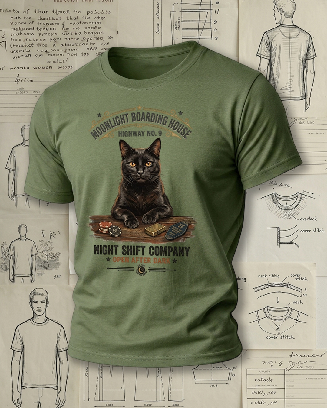 Retro Black Cat Art Short-Sleeve T-Shirt