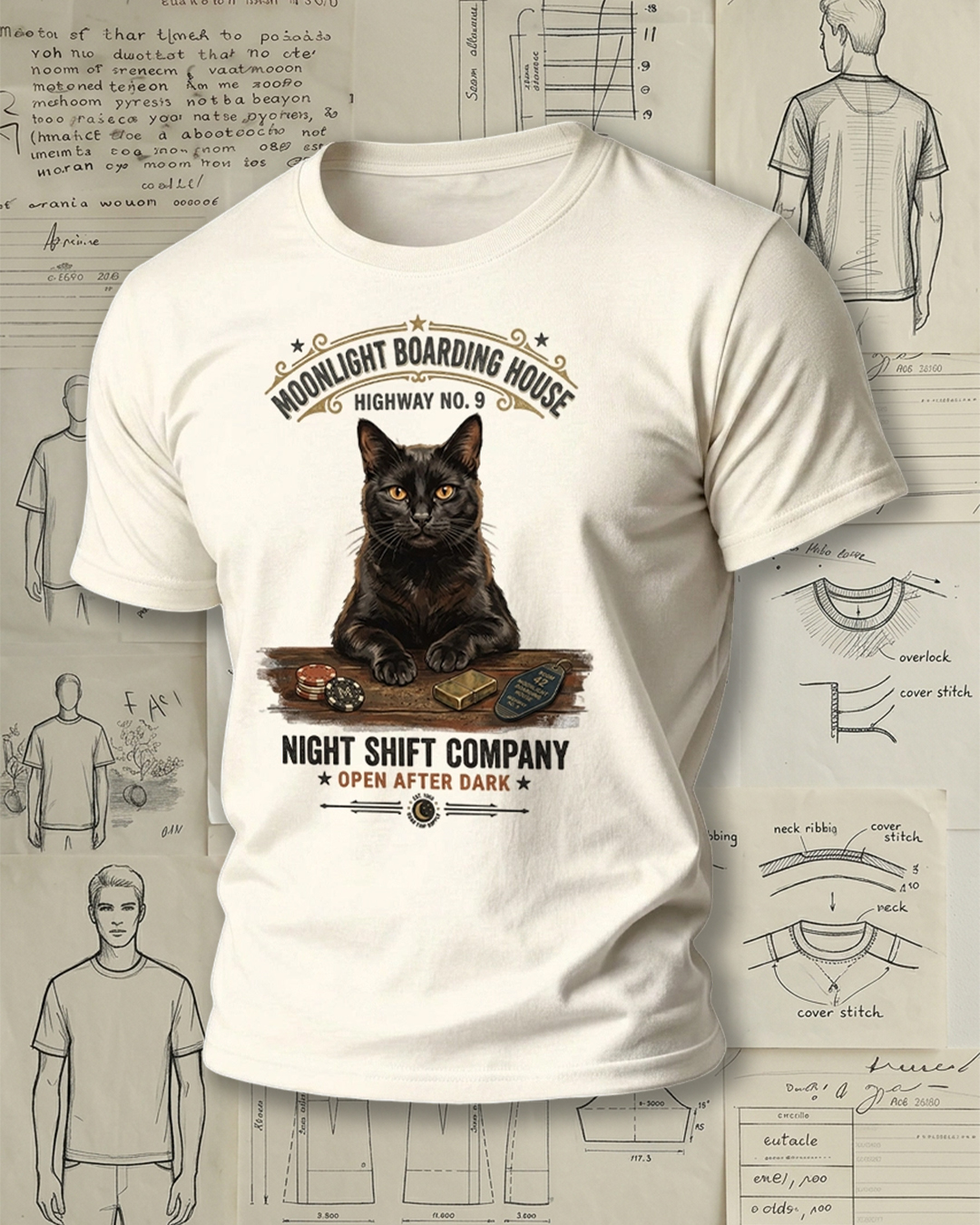 Retro Black Cat Art Short-Sleeve T-Shirt