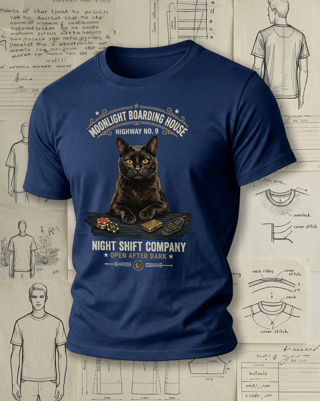 Retro Black Cat Art Short-Sleeve T-Shirt