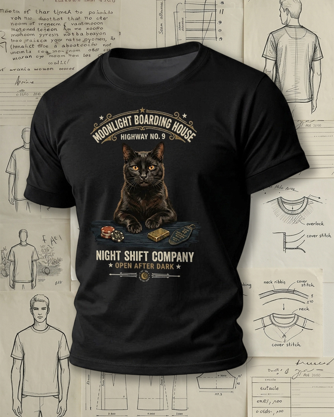 Retro Black Cat Art Short-Sleeve T-Shirt