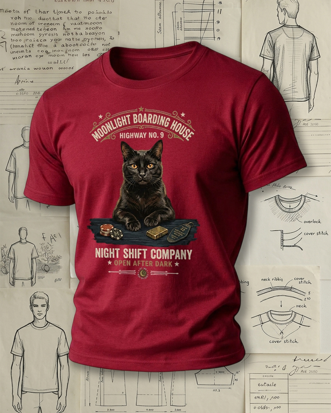 Retro Black Cat Art Short-Sleeve T-Shirt