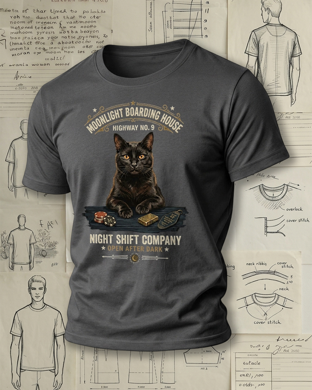 Retro Black Cat Art Short-Sleeve T-Shirt