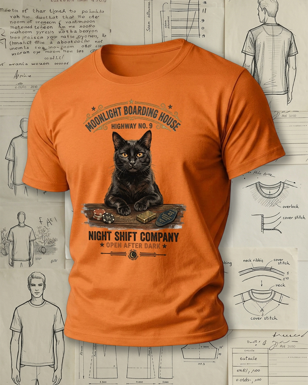 Retro Black Cat Art Short-Sleeve T-Shirt