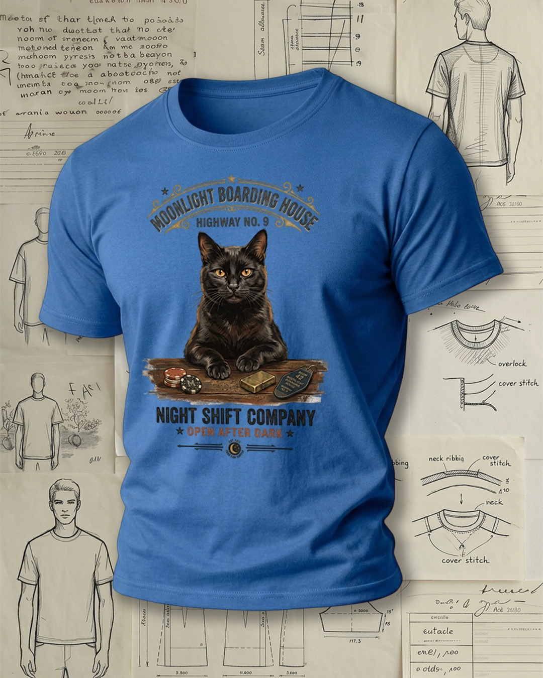Retro Black Cat Art Short-Sleeve T-Shirt
