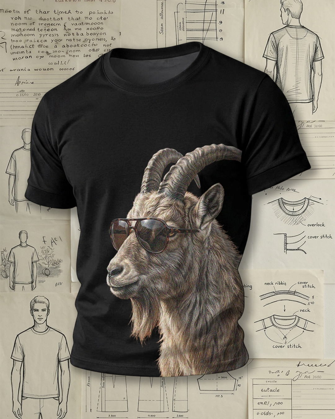 Cool Goat with Sunglasses Graphic Short-Sleeve T-Shirt