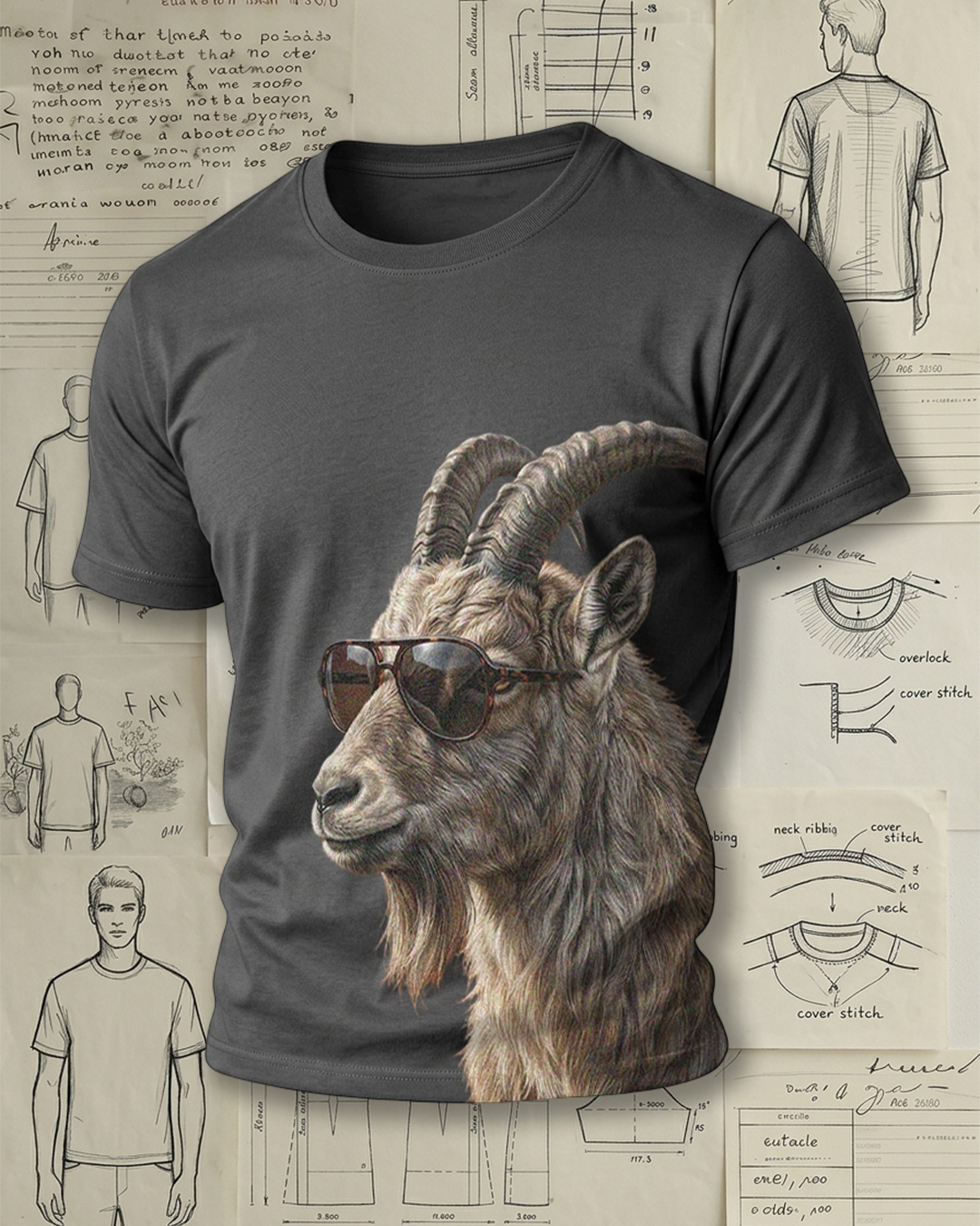 Cool Goat with Sunglasses Graphic Short-Sleeve T-Shirt