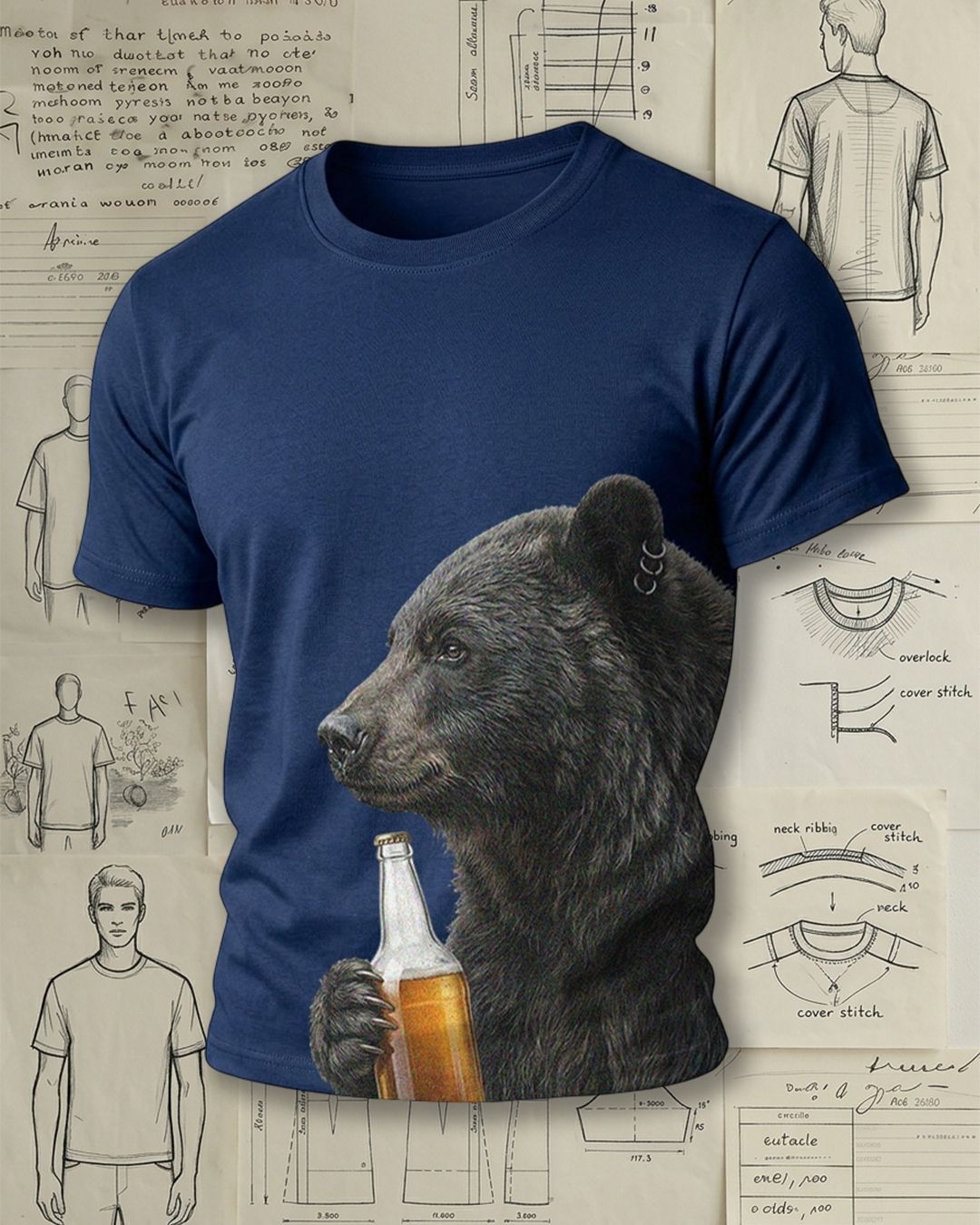 Casual Bear with Beer Bottle Short-Sleeve T-Shirt