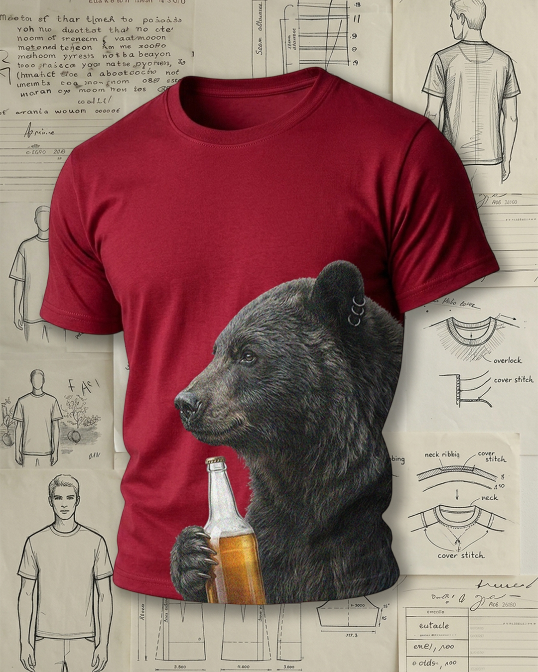 Casual Bear with Beer Bottle Short-Sleeve T-Shirt
