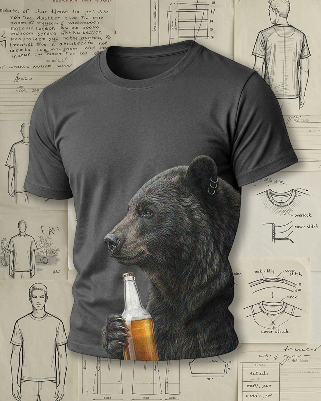 Casual Bear with Beer Bottle Short-Sleeve T-Shirt