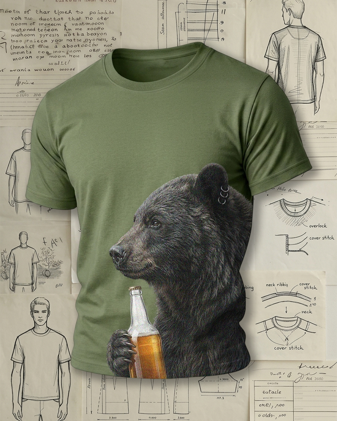 Casual Bear with Beer Bottle Short-Sleeve T-Shirt