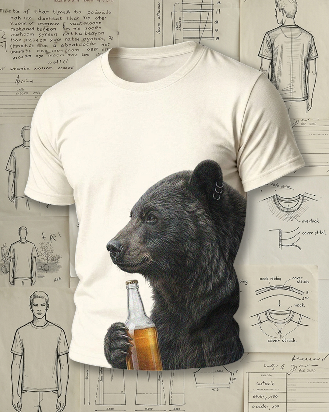 Casual Bear with Beer Bottle Short-Sleeve T-Shirt