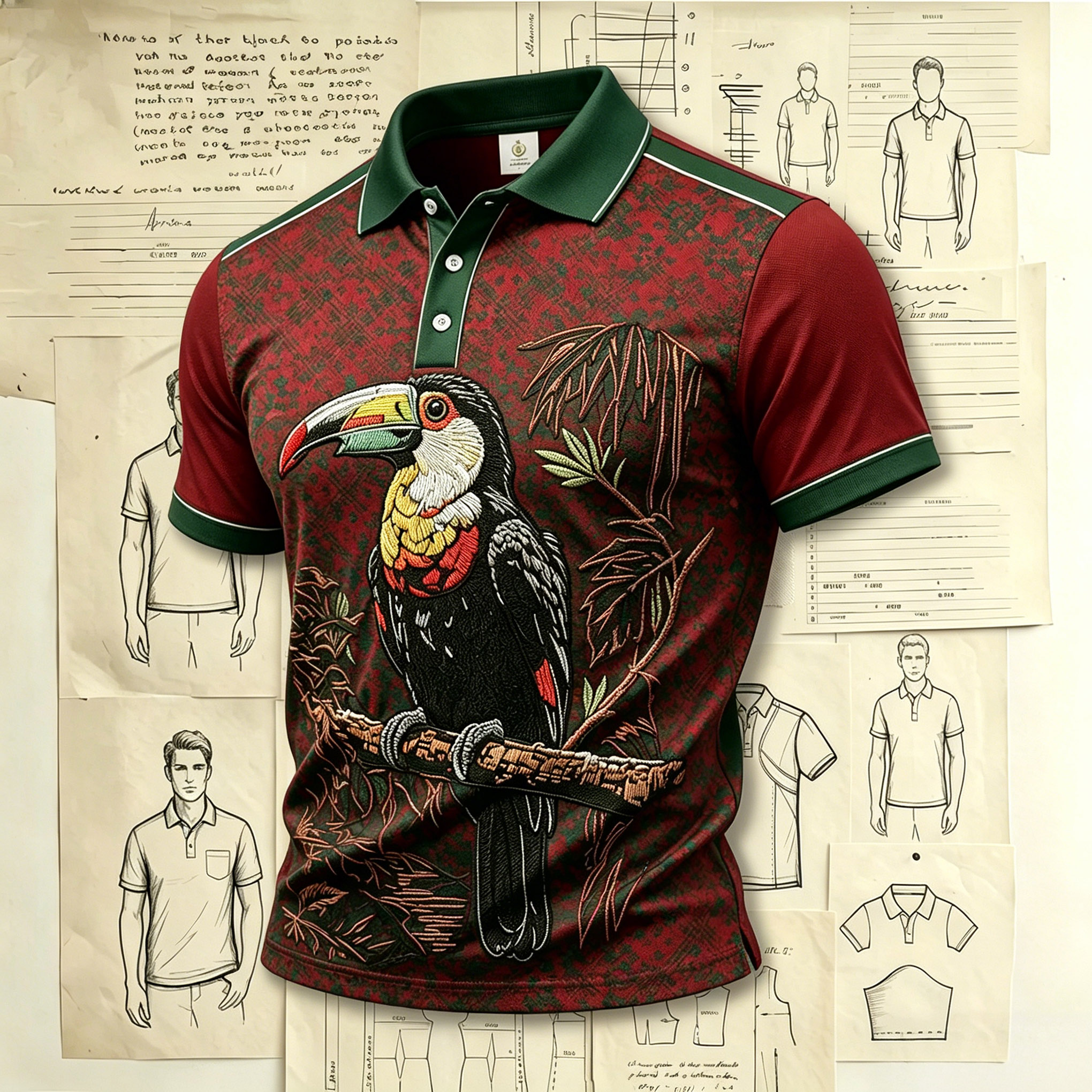 Exotic Toucan Jungle Art Embroidered Pattern Shirts