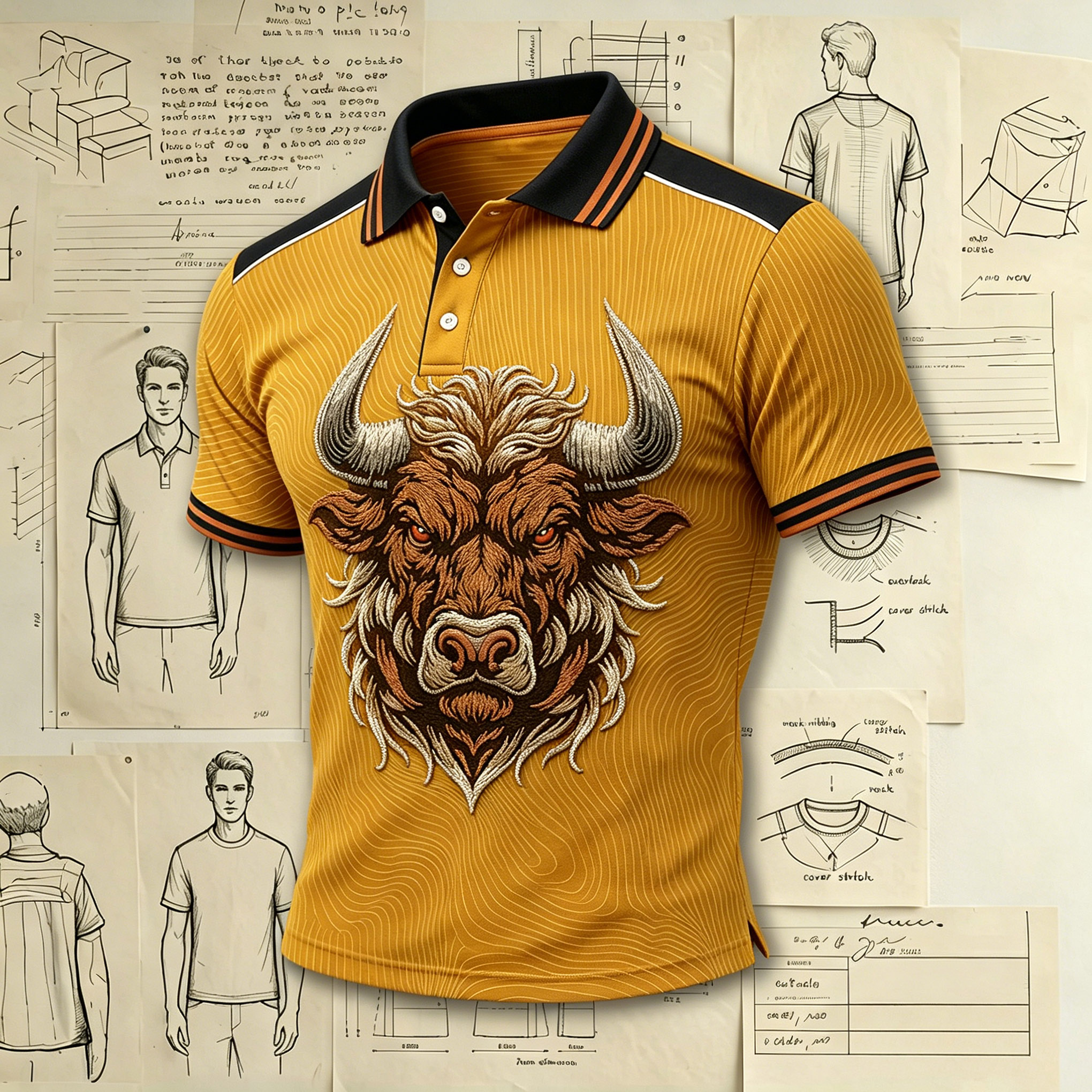 Premium Bison Head Embroidery Embroidered Pattern Shirts