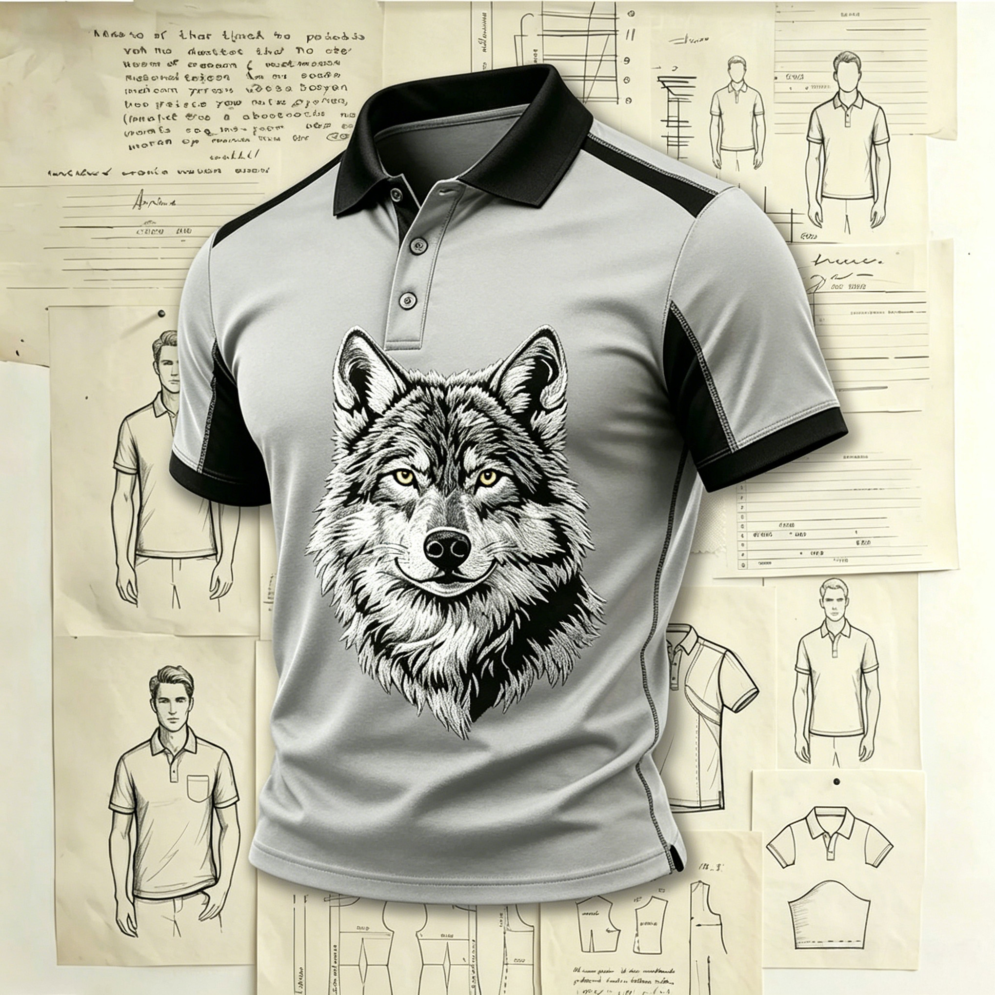 Hyperrealistic Wolf Head Art Embroidered Pattern Shirts