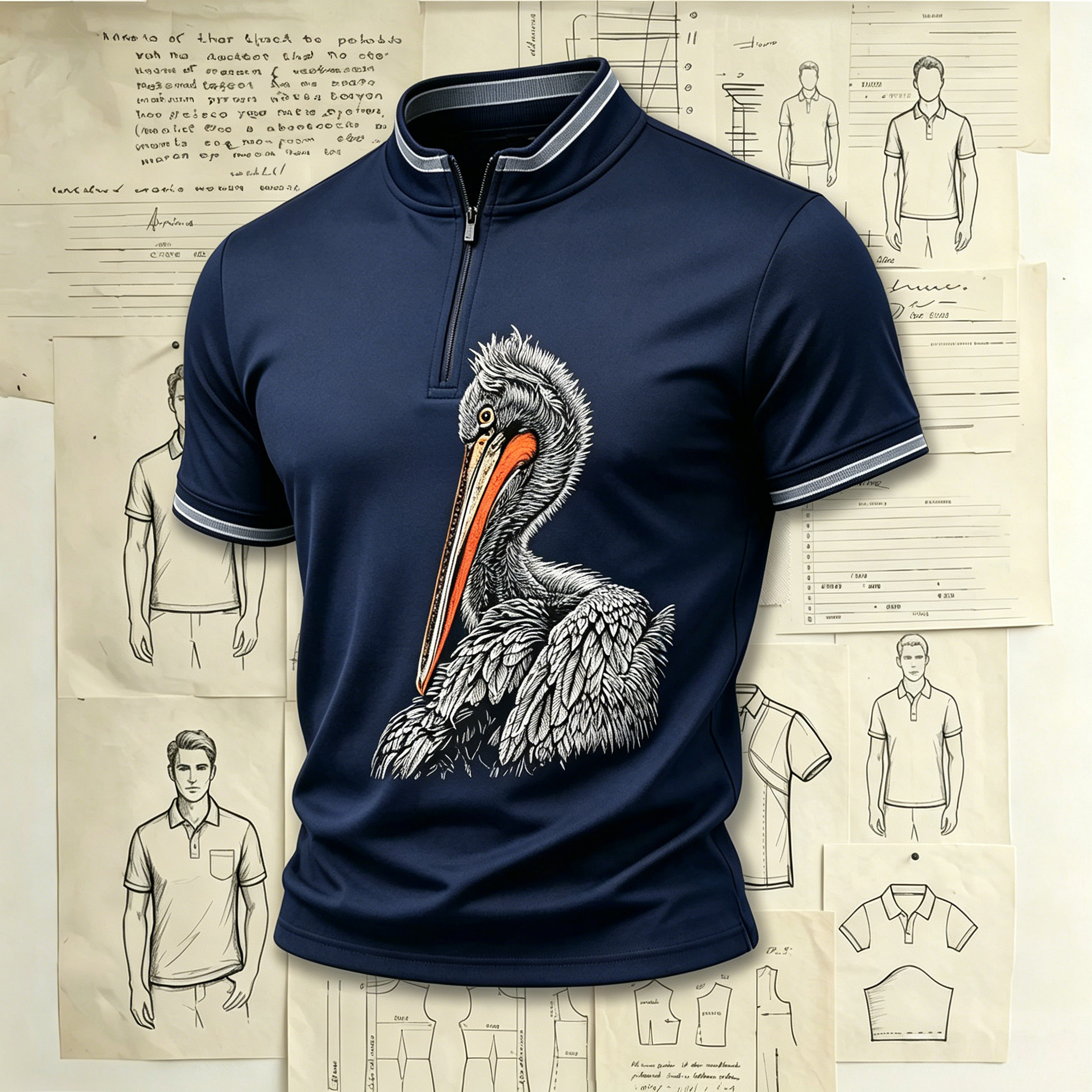 Premium Pelican Half-Zip Polo Embroidered Pattern Shirts