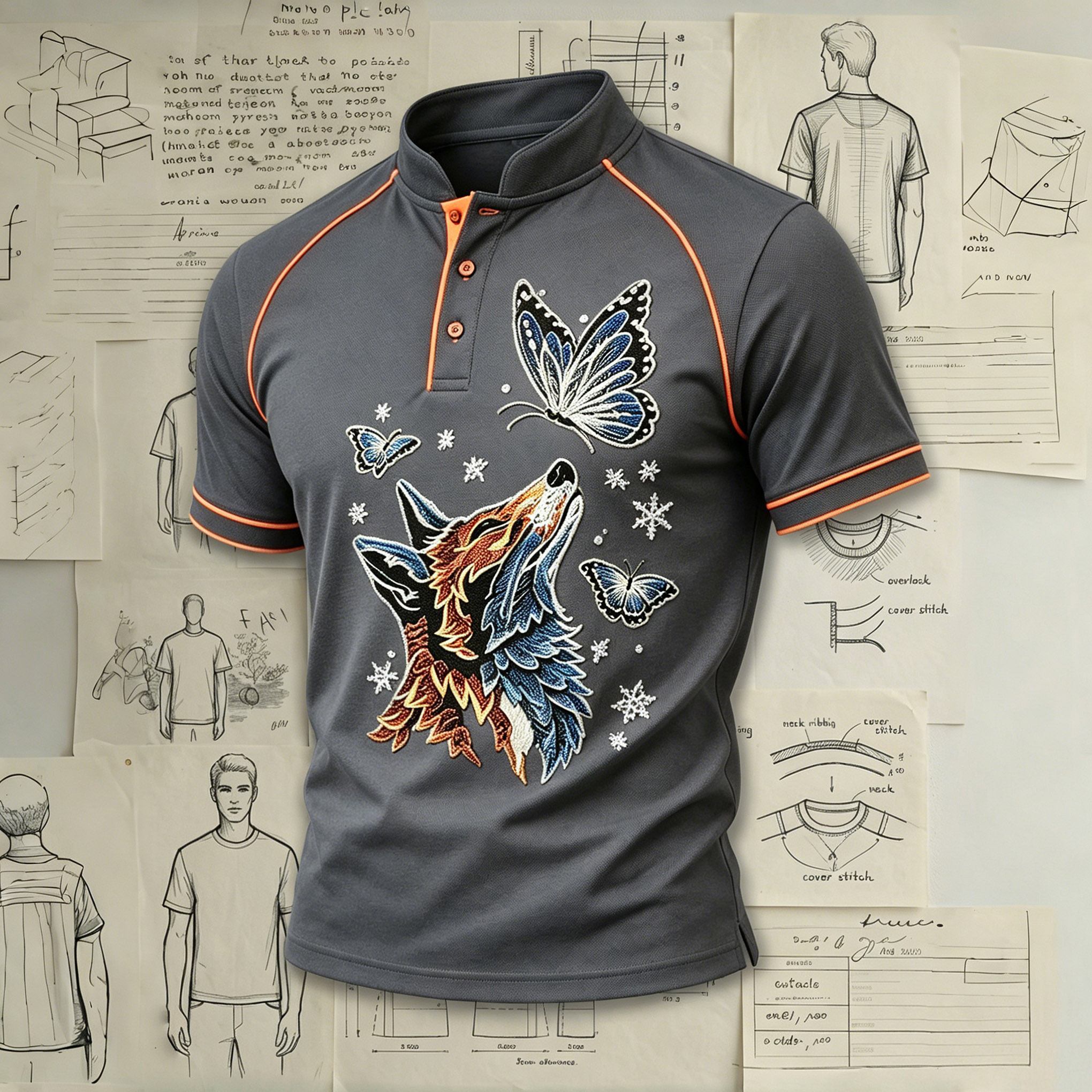 Artisan Fox & Butterfly Embroidered Pattern Shirts