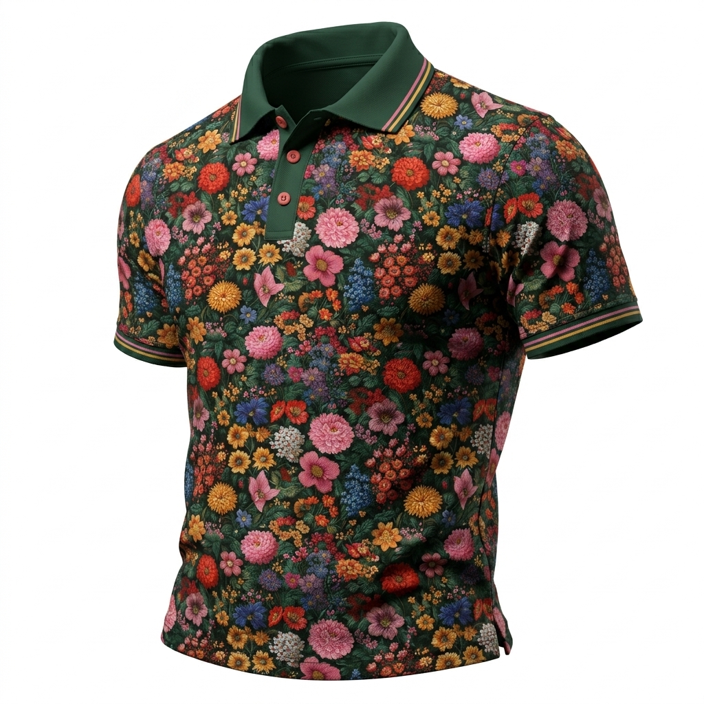 Multicolor Flower Print Casual Men’s Collared Polo