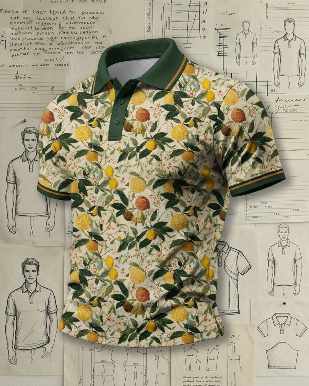 Tropical Citrus Print Summer Men’s Polo Shirt
