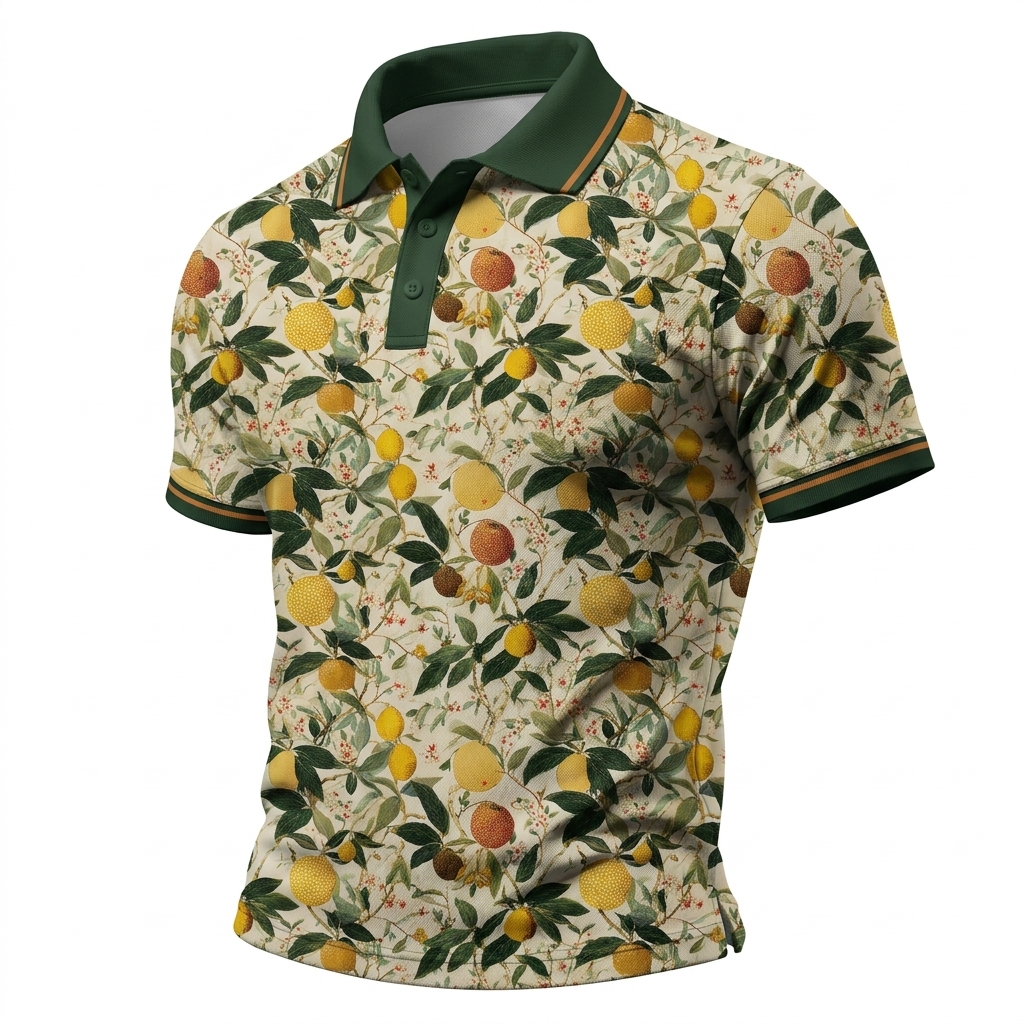 Tropical Citrus Print Summer Men’s Polo Shirt