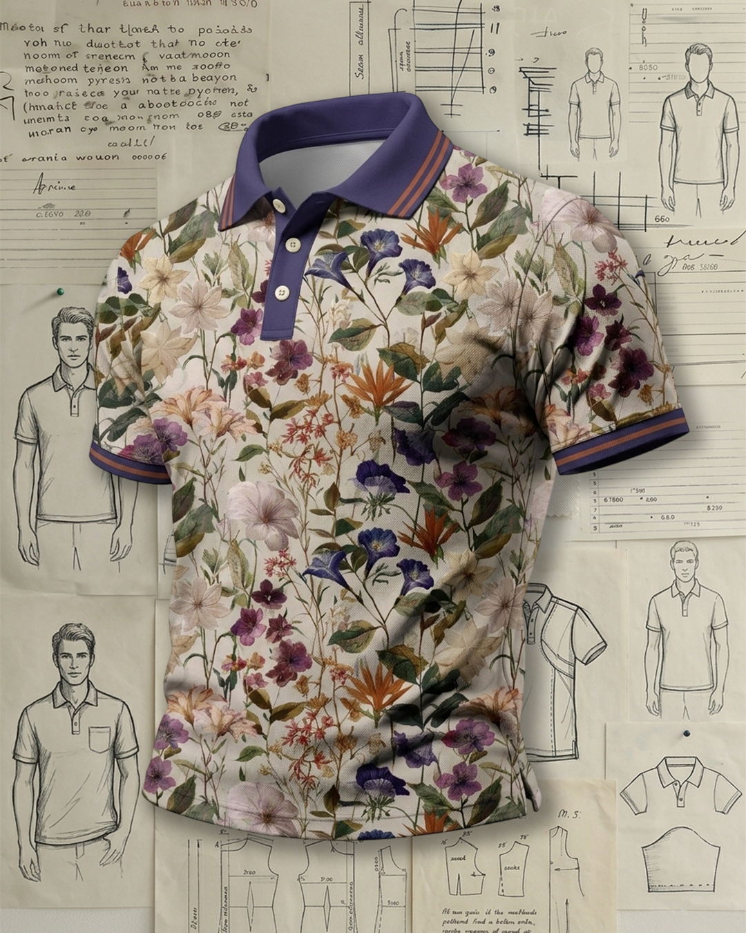 Retro Botanical Floral Print Casual Men’s Polo