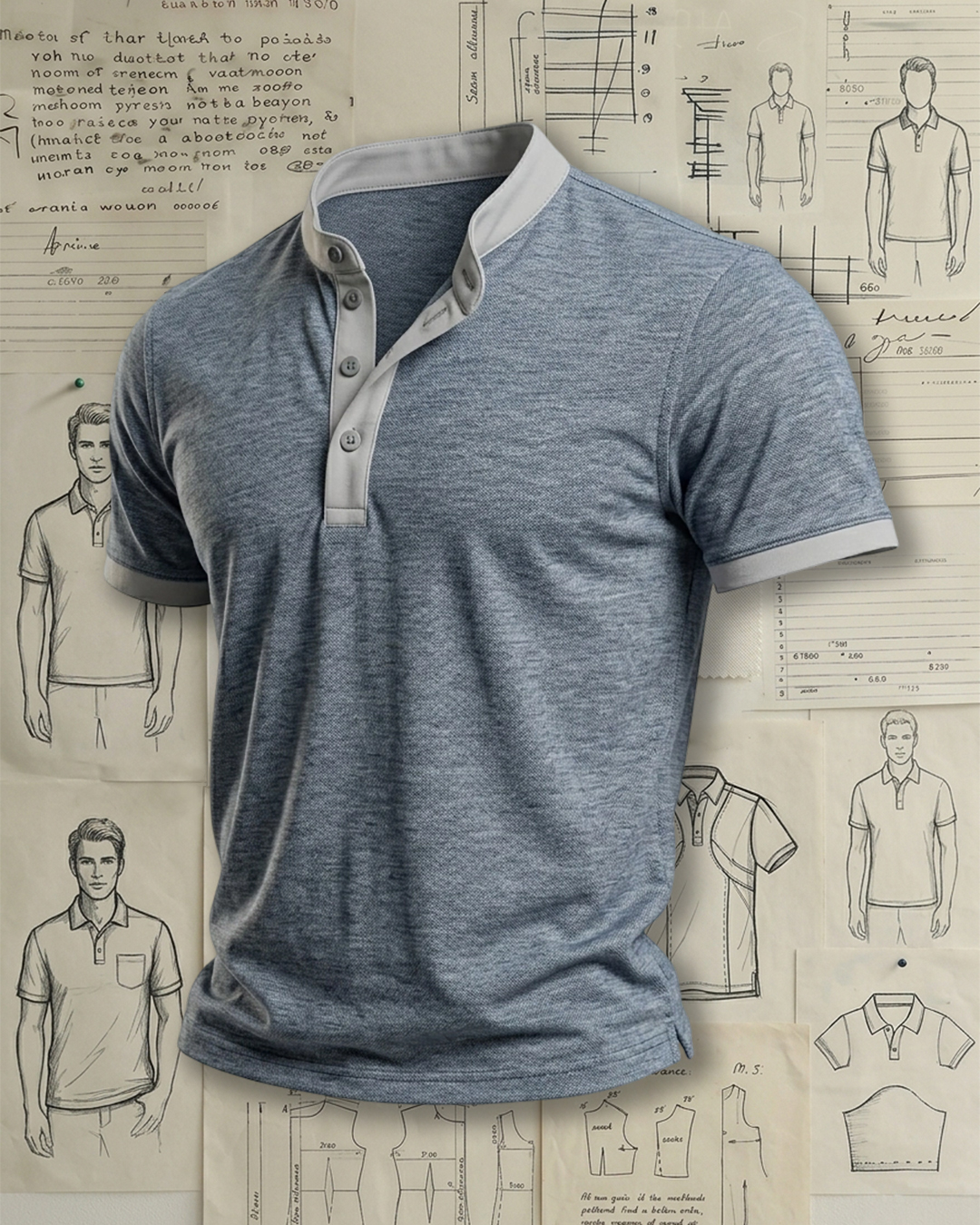 Men's Heather Grey Contrast Trim Solid Color Stand Collar Regular Fit Casual Daily Short Sleeve Henley Polo Shirt