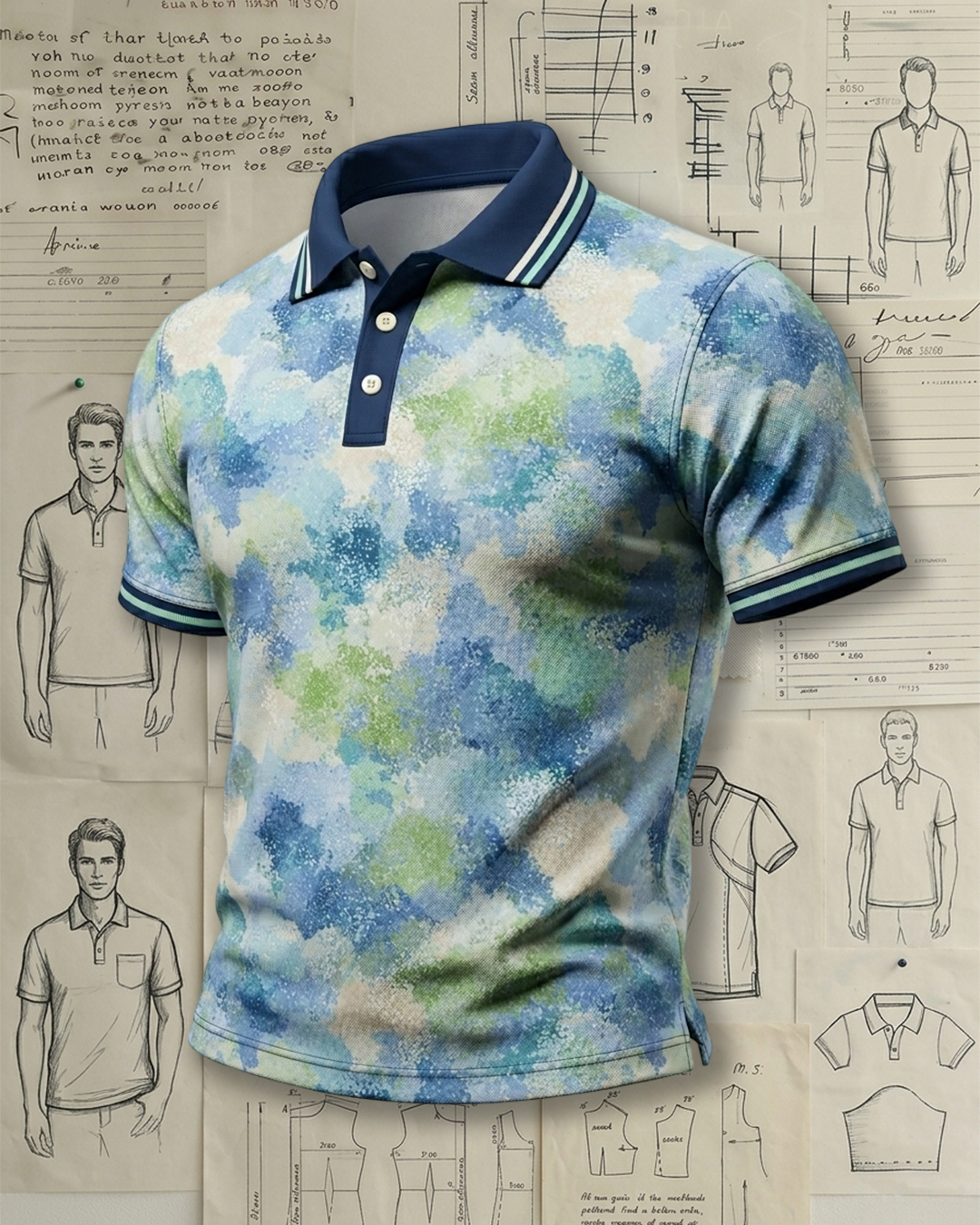 Serene Sky Hues Abstract Watercolor Polo Shirt