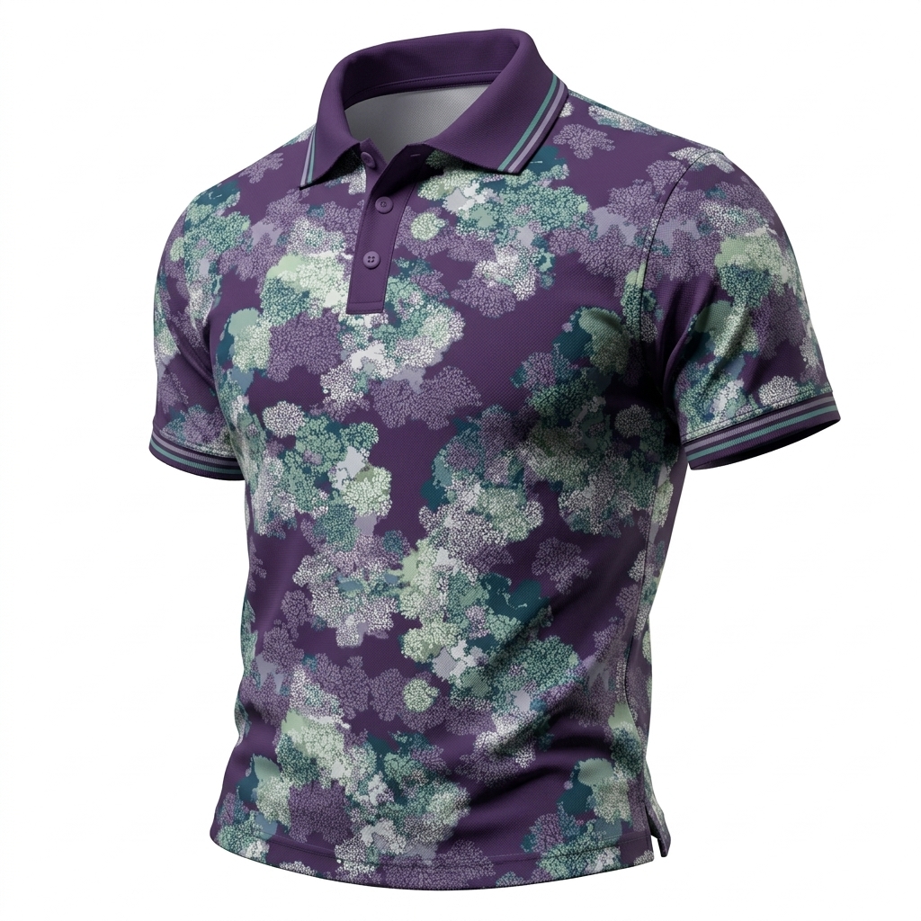 Men’s Purple Watercolor Bloom Short Sleeve Polo