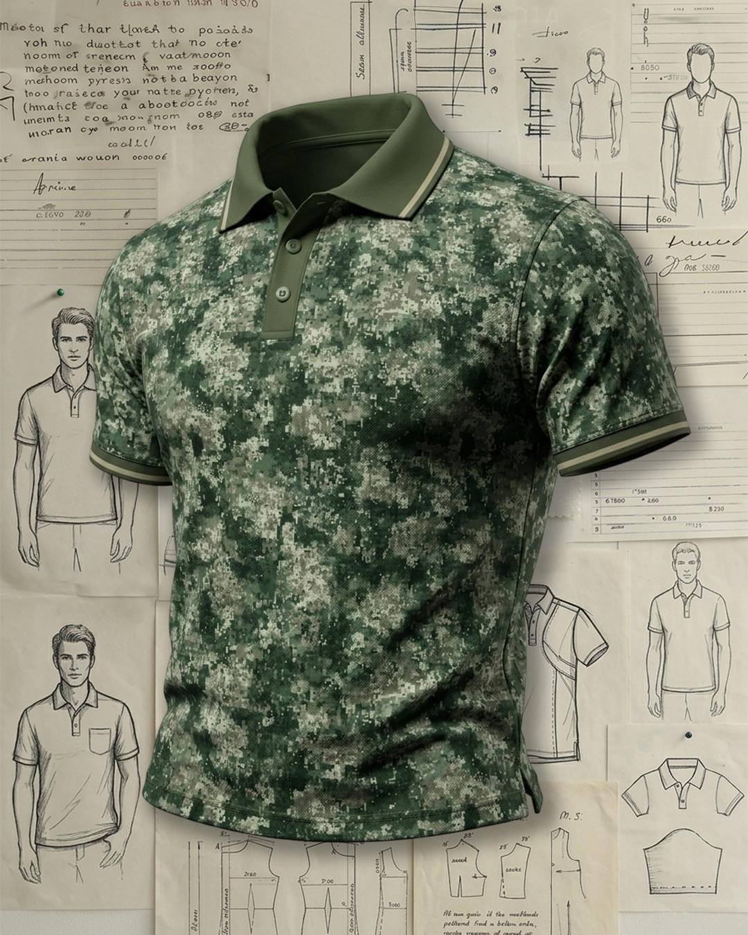 Men’s Moss Green Camouflage Print Polo